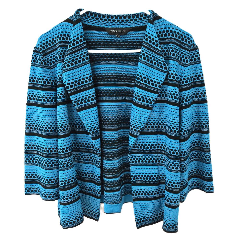 Ming Wang Size XL Women's Blue Black Acrylic Blend Cardigan Jacket